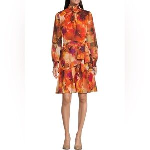 Alex Marie Rosalia Mock Neck Tie Waist Layered A-Line Dress Vida